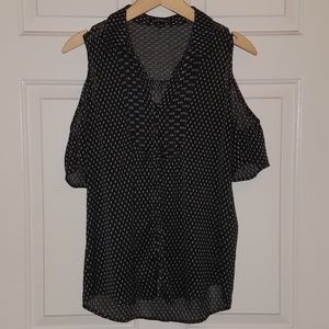 Express cold shoulder polka dot top. Black & white